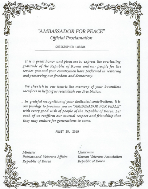 Ambassador for Peace proclamation